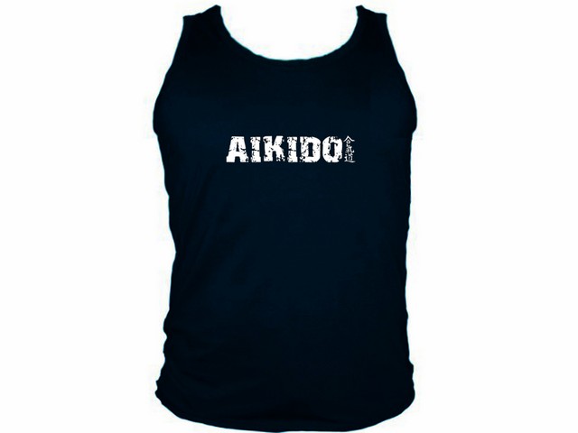 Aikido japanese martial arts distressed print muscle tank tops