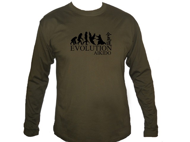 Aikido evolution japanese martial arts dark olive sleeved t-shirt