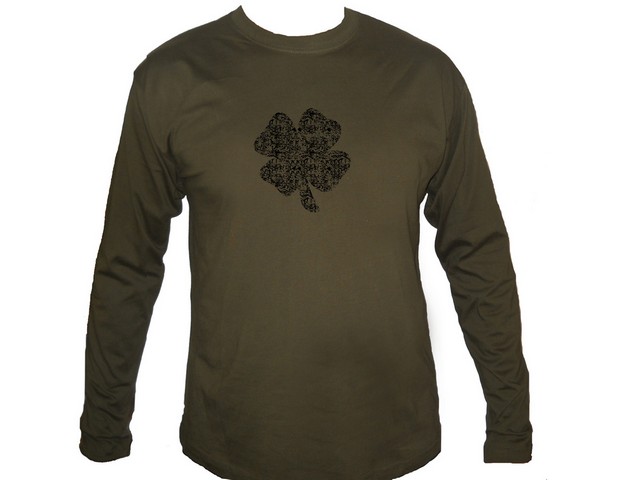 Irish lucky 4 leaf clover distressed look sleeved t shirt