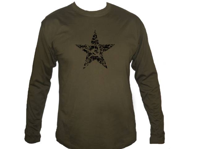 USSR soviet national symbols Star Hammer & sickle army green sleeved t-shirt