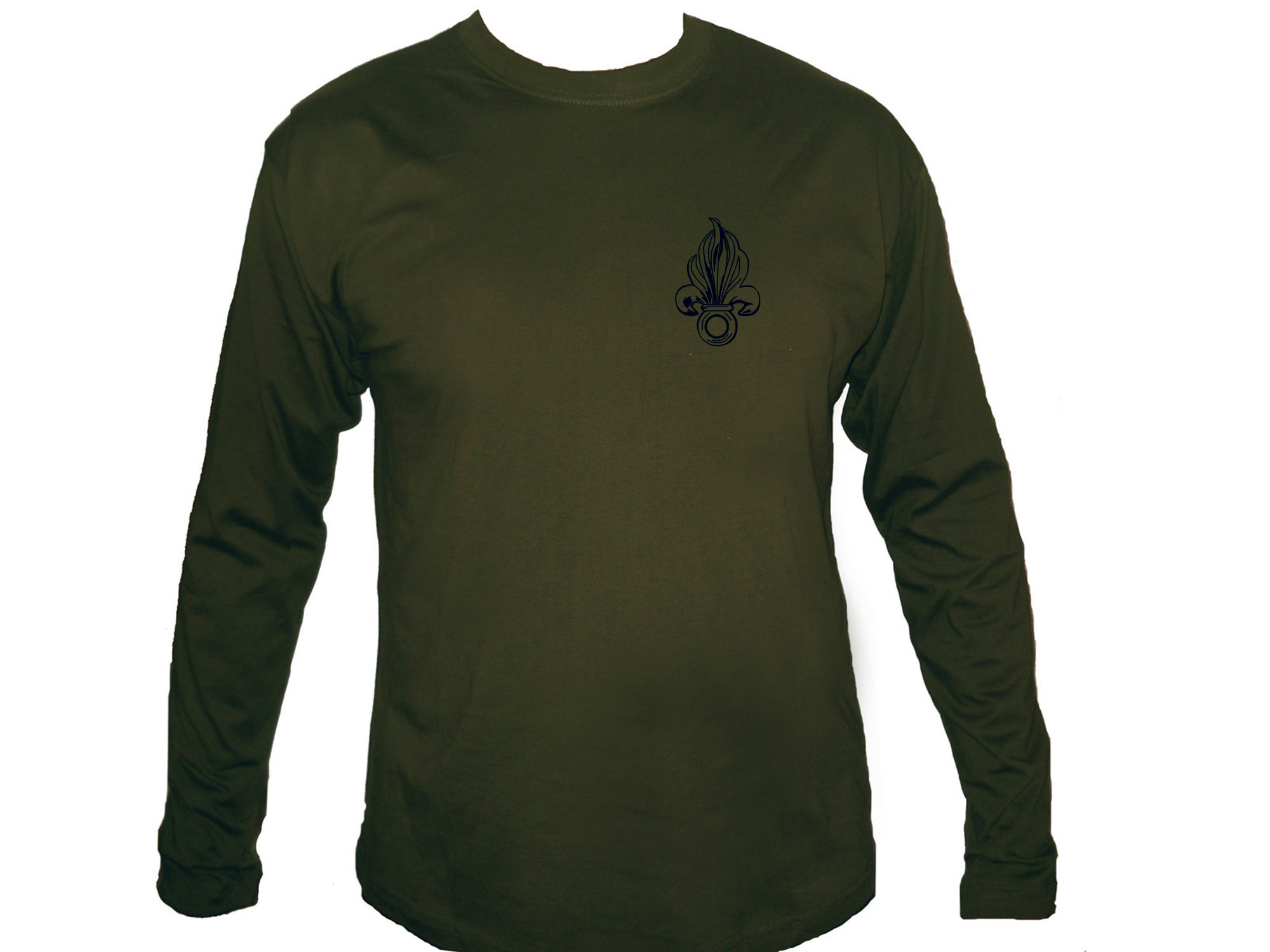 French legion emblem fleur de lis military sleeved olive t-shirt 1