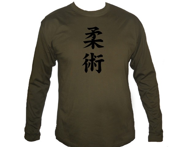 Jiu jitsu jijitsu kanji martial arts army green sleeved t-shirt