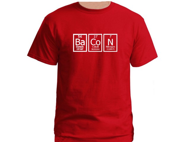 Bacon periodic table of elements nerdy red 100% cotton t-shirt