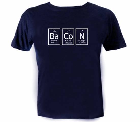 Bacon periodic table of elements nerdy funny navy blue shirt