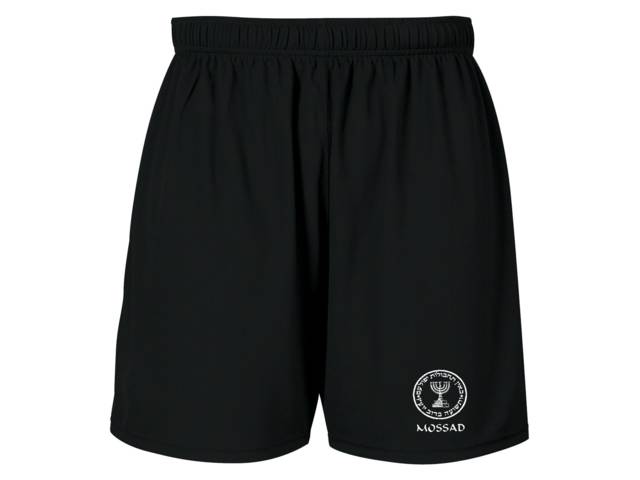 Mossad emblem moisure wicking black shorts