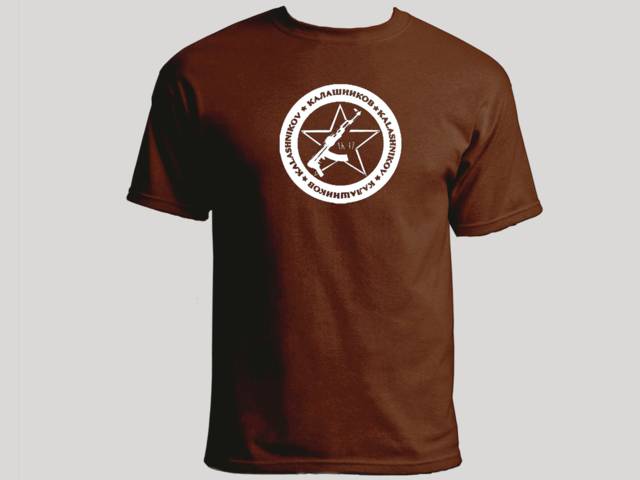 Kalashnikov Kalaschnikov AK-47 Russian gun brown t shirt