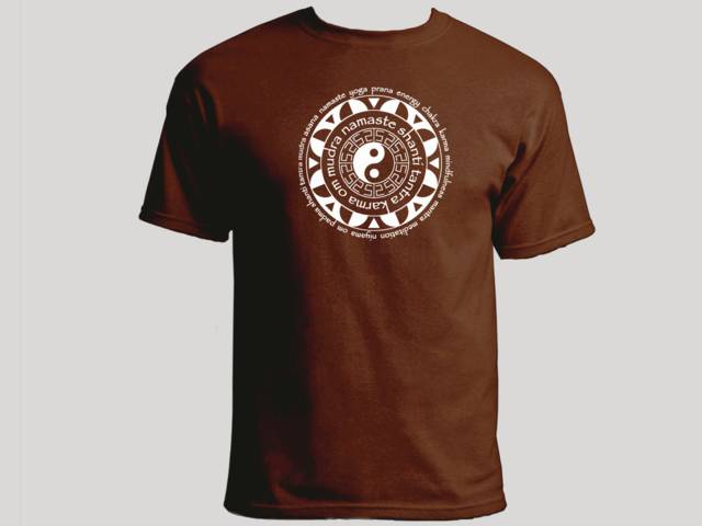 Mandala ying yang yoga terms namaste prana brown t-shirt