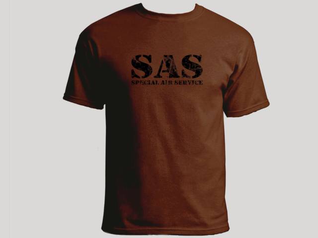 UK special air service SAS distressed look brown t-shirt