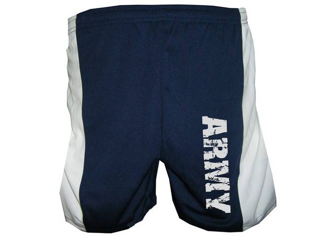 Army-distressed look polyester training moisture wicking shorts