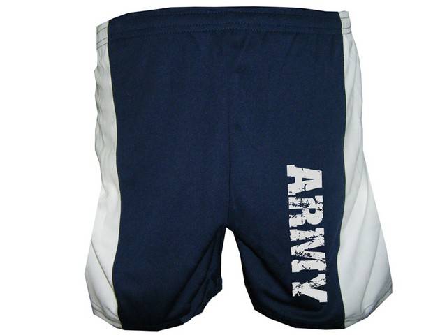 Army-distressed look polyester training moisture wicking shorts