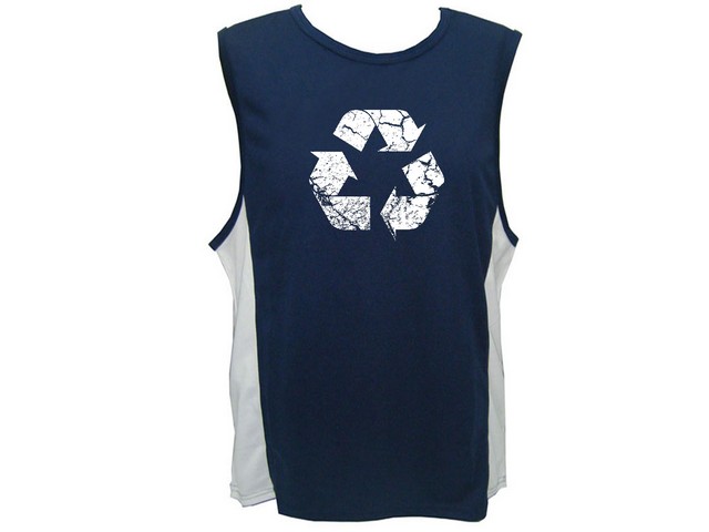 Recycle logo distressed print moisture wicking tank top