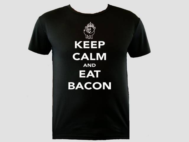 Keep calm and eat bacon parody moisture wick t-shirt