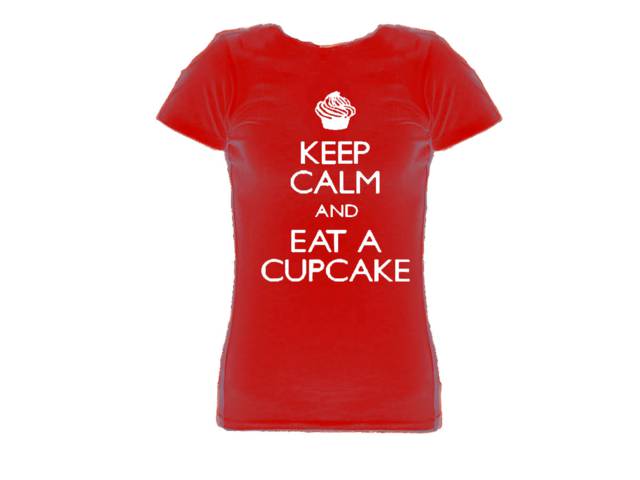 Keep calm and eat a cupcake women/girls red fit-t t-shirt