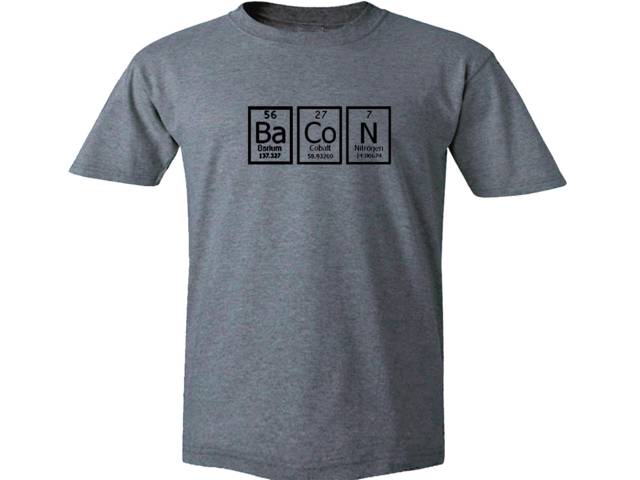 Bacon periodic table of elements nerdy gray 100% cotton t-shirt