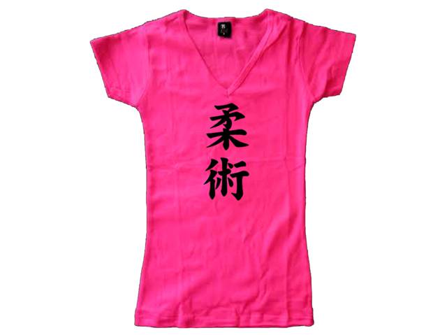 jiu jitsu kanji writing silk printed ladies/girls pink t-shirt