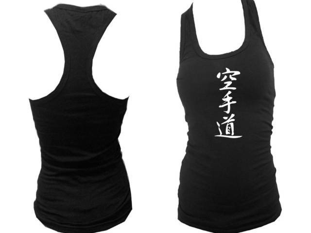 Karate kanji writing female black slim tank top S/M
