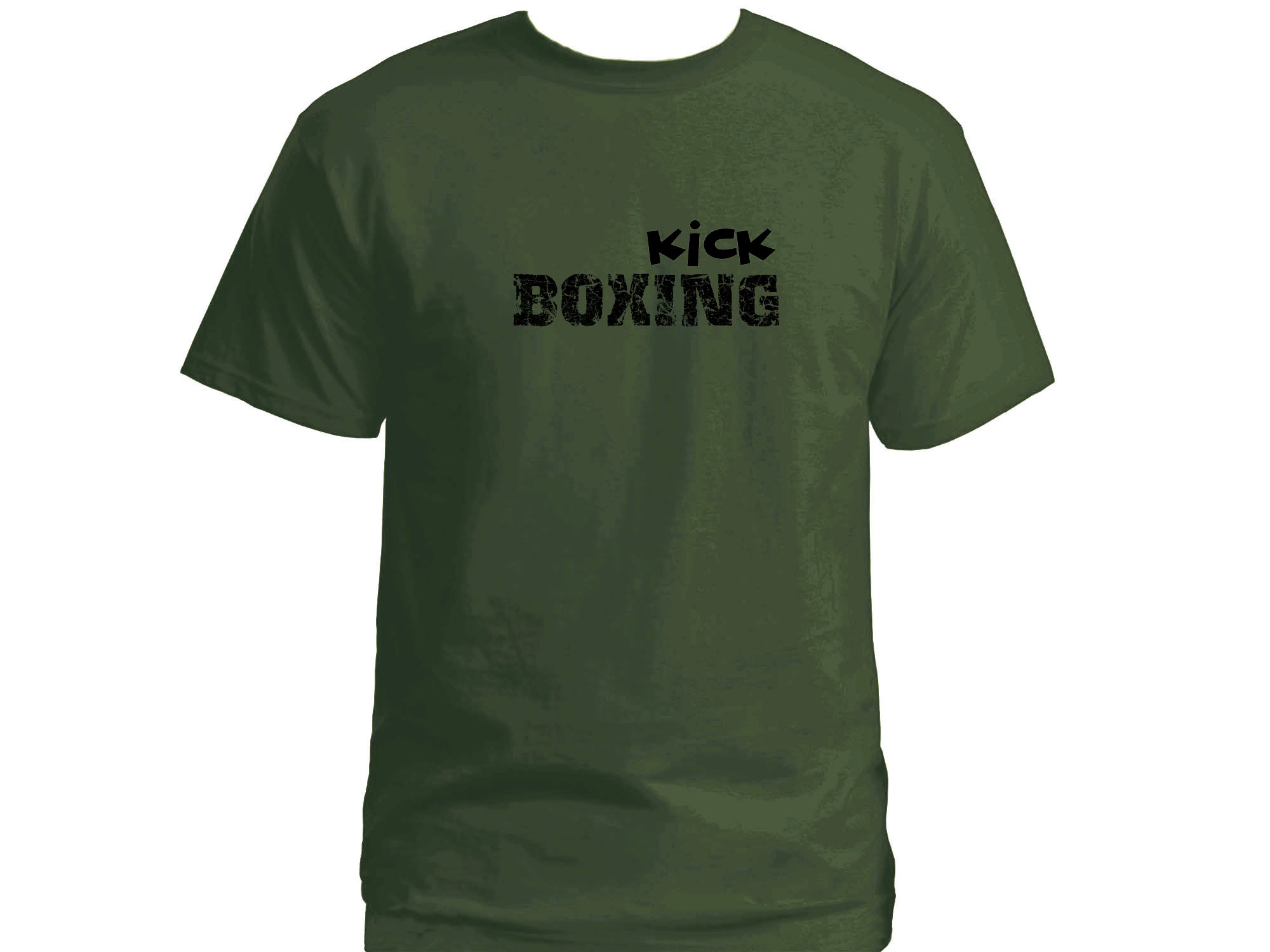 Kickboxing distressed print army green t-shirt