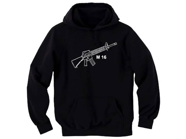 M 16 M16 Gun machine rifle pullover hooded sweatshirt