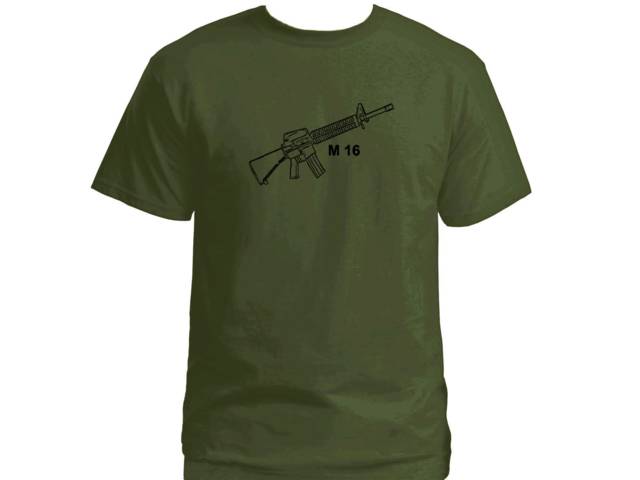 M 16 rifle gun machine army green t shirt