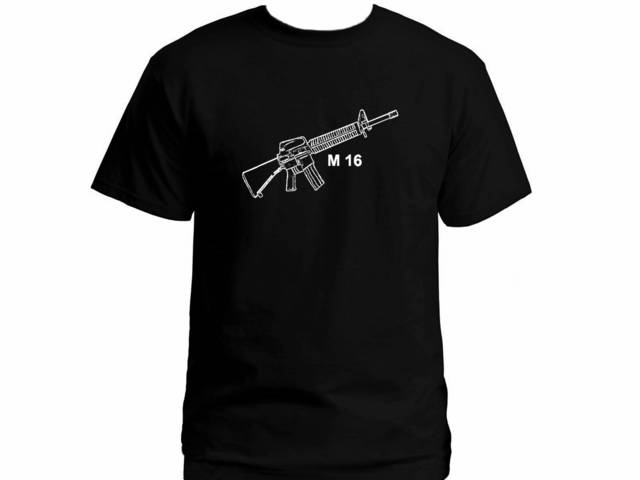 M 16 rifle gun machine graphic tee shirt