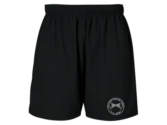 Military Police MP moisture wicking black shorts
