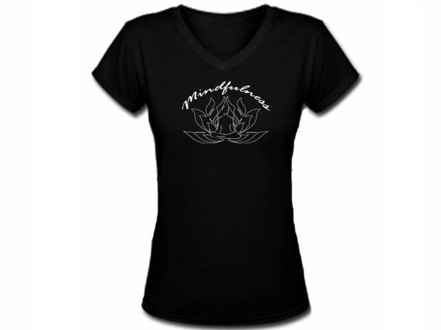 Mindfulness yoga meditation lotus design female black t shirt
