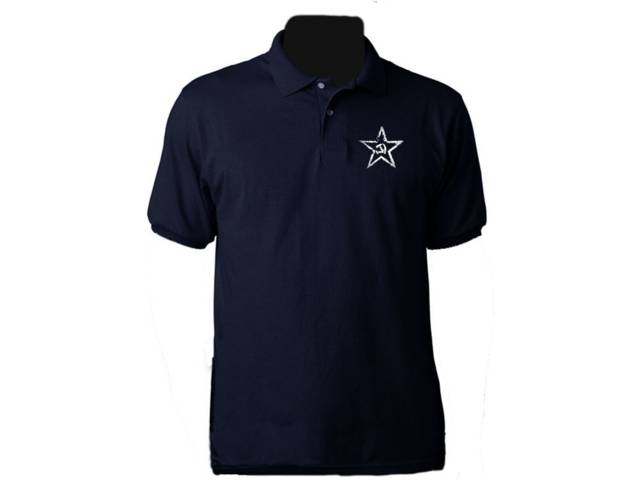 Communist star distress retro look moisture wicking button polo t-shirt