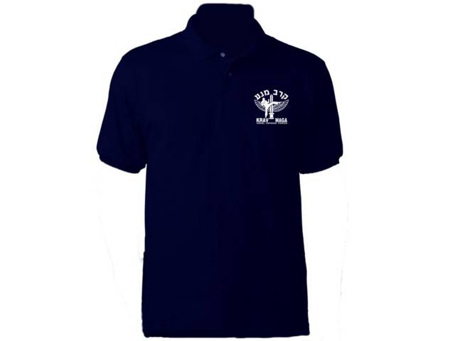 Krav Maga sweat resistant button up navy blue t-shirt