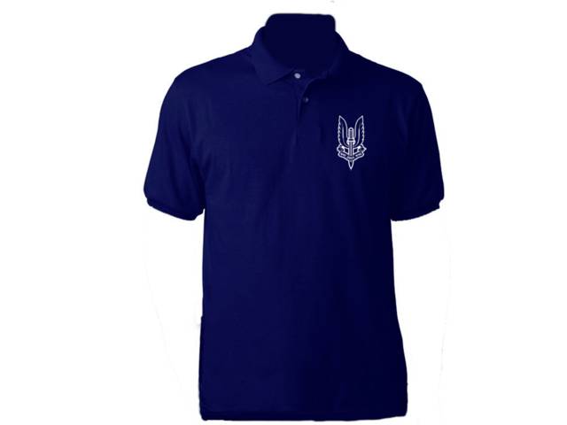 SAS moisture wick polo style navy blue t-shirt