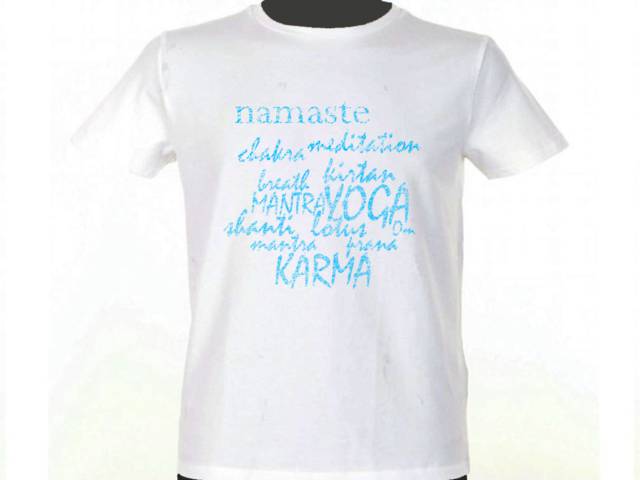 Yoga terms namaste shanti karma chakra white t-shirt