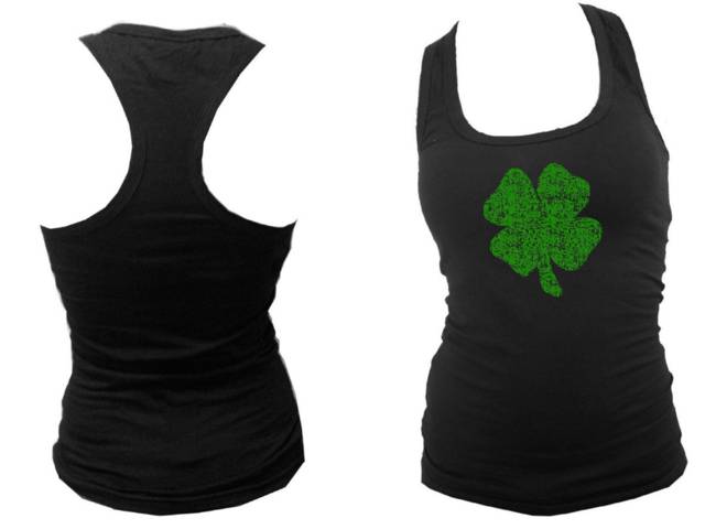 Irish lucky 4 leaf clover distressed look women tank top