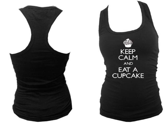 Keep calm & eat a cupcake parody Keep calm & cary on women tank top