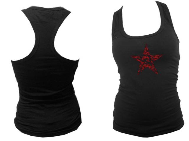 Communist symbols 5 pointed star distressed look women tank top