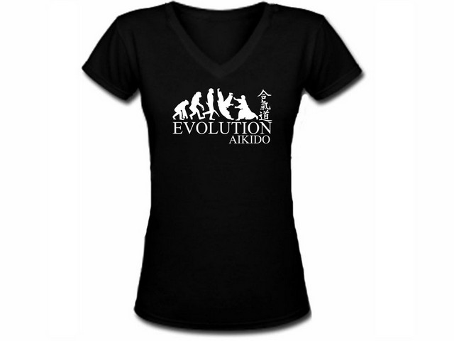 Aikido evolution English/Japanese women v neck t-shirt