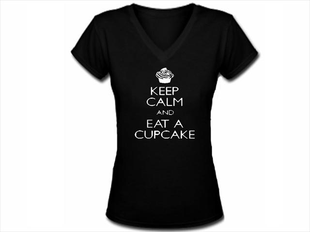 Keep calm and eat a cupcake woman girls black shirt