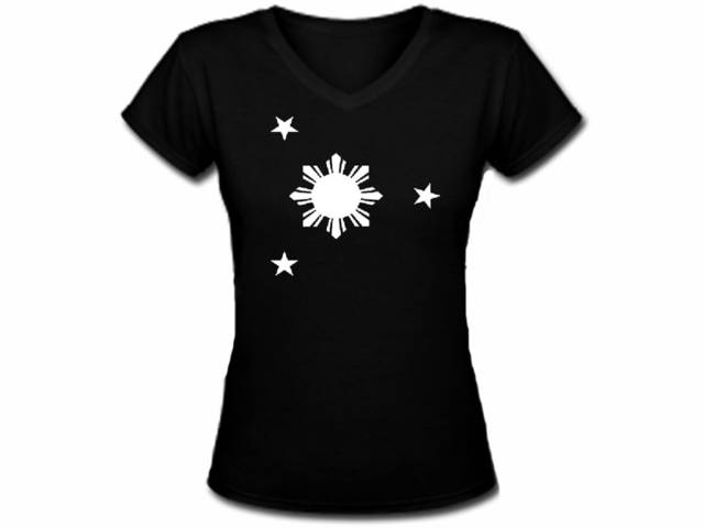 Filipino sun Philippines flag ladies/girls slim pinay black t shirt