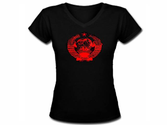 Russian USSR coat of arms retro black ladies/girls t shirt