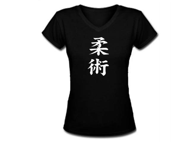 jiu jitsu kanji writing silk printed female black t shirt