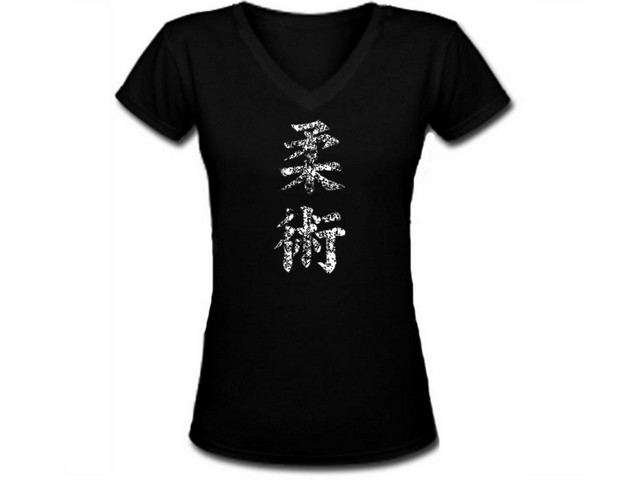 jiu jitsu kanji writing female distressed t shirt