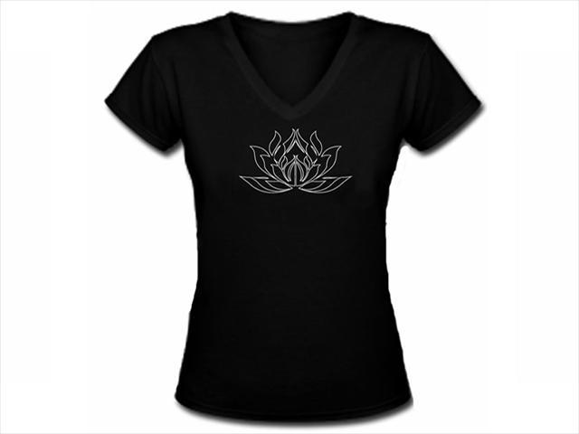 Lotus flower yoga wear meditation woman girls black t shirt