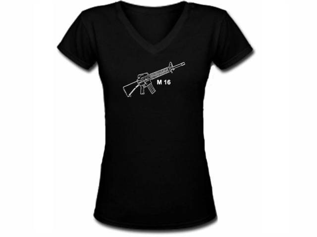 M 16 M16 Gun machine rifle women black t-shirt