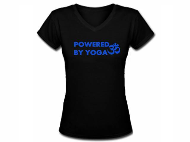 Powered by yoga ohm aum meditation women/girls vneck t shirt