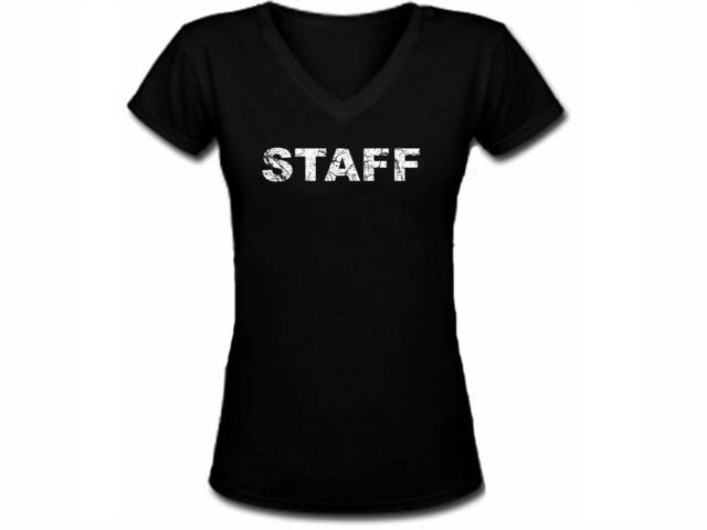 Staff distressed look women v neck tee