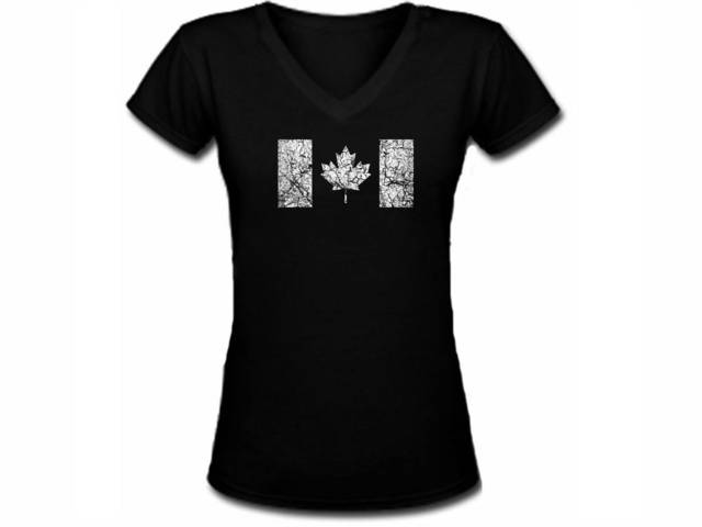 Canada National Flag distressed look women black t-shirt
