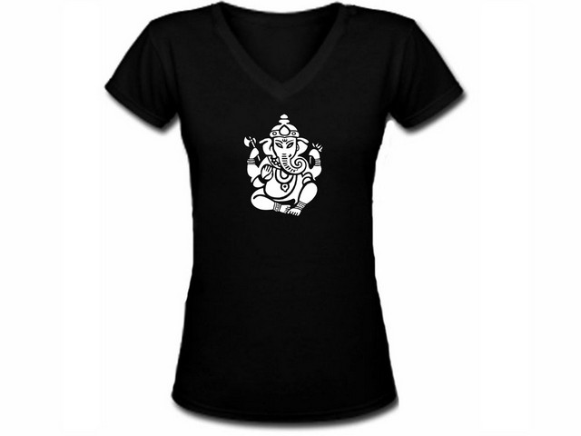 Ganesh Hindu god yoga meditation lotus design women black t shirt