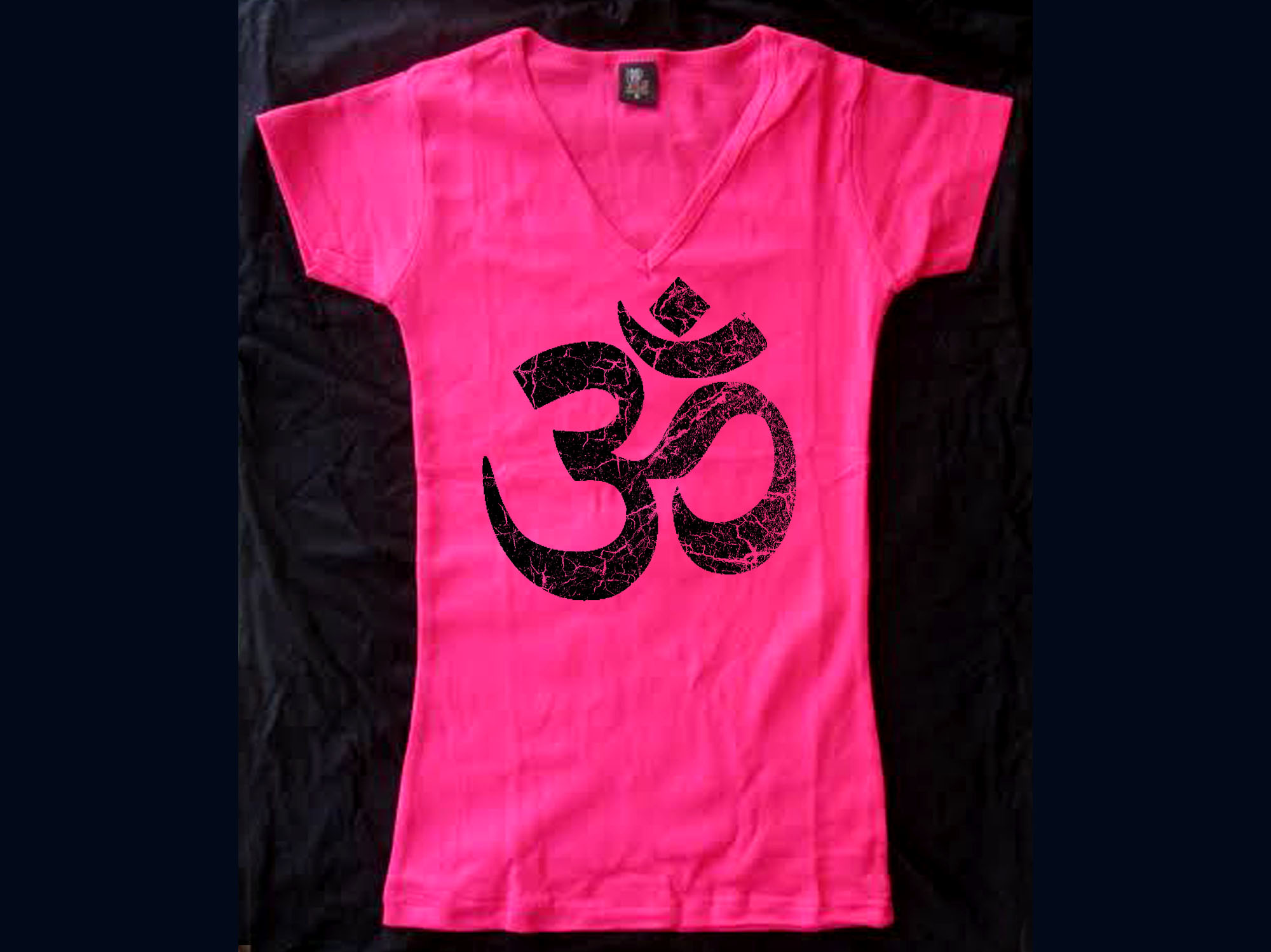 Ohm distressed look yoga cloth women v neck pink tee shirt