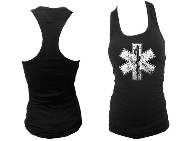 Paramedic distressed look medic women junior black tank top L/XL