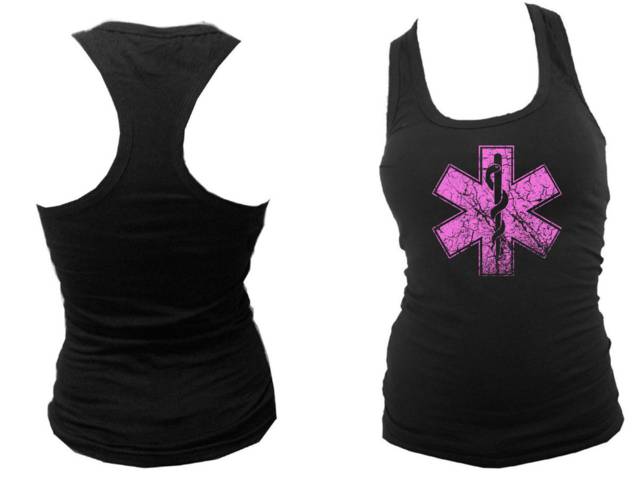 Paramedic distressed look medic women junior black tank top S/M