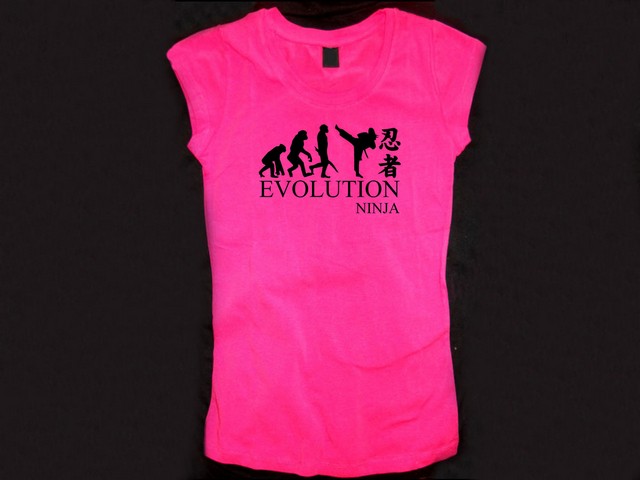 Evolution of Ninja funny woman girls pink top shirt