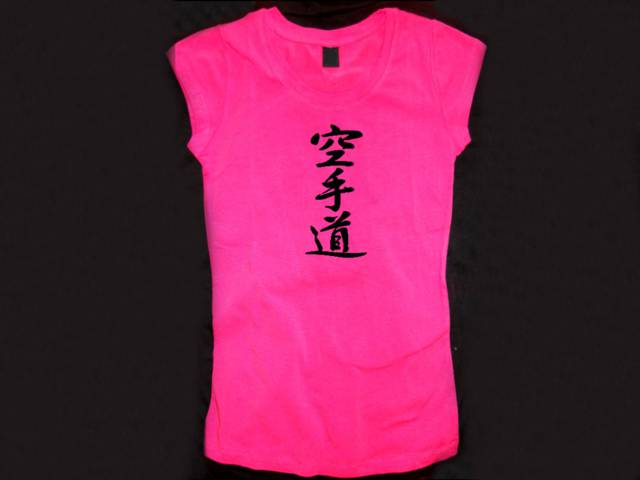 Karate kanji writing female pink top tshirt